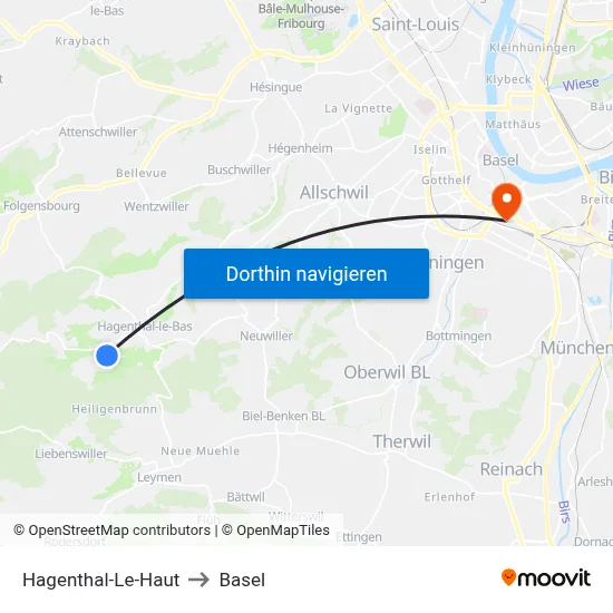 Hagenthal-Le-Haut to Basel map