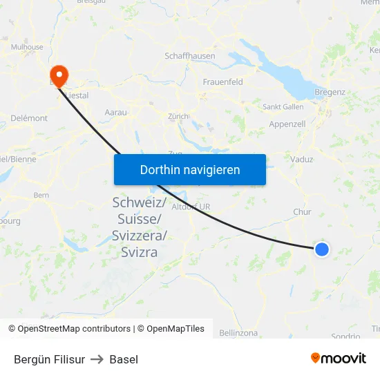 Bergün Filisur to Basel map