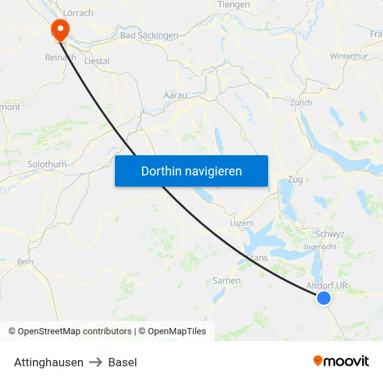 Attinghausen to Basel map