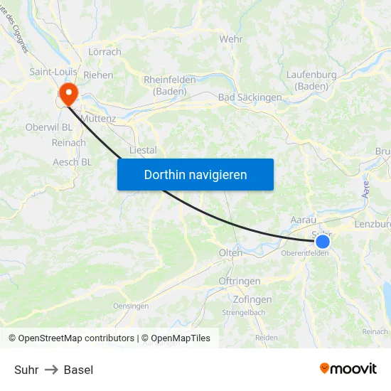Suhr to Basel map