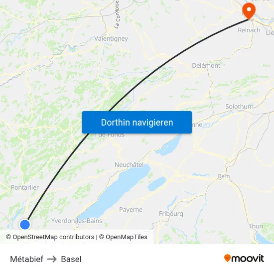 Métabief to Basel map