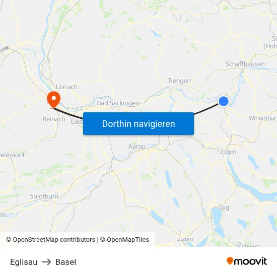 Eglisau to Basel map