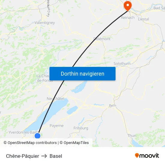 Chêne-Pâquier to Basel map