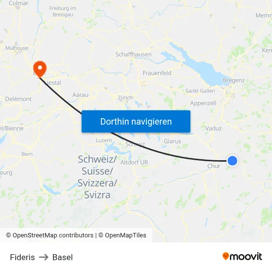 Fideris to Basel map