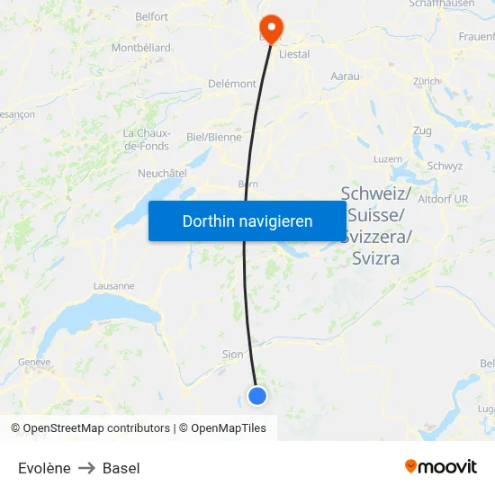 Evolène to Basel map