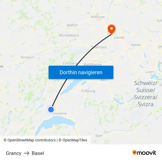 Grancy to Basel map