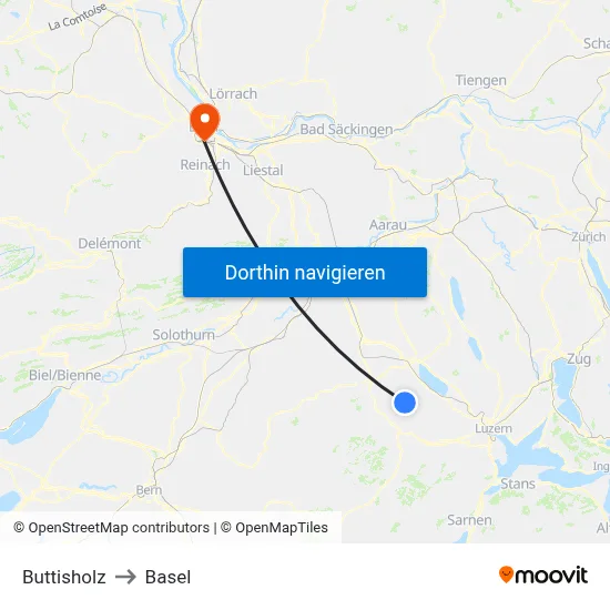 Buttisholz to Basel map
