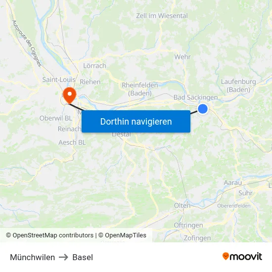 Münchwilen to Basel map