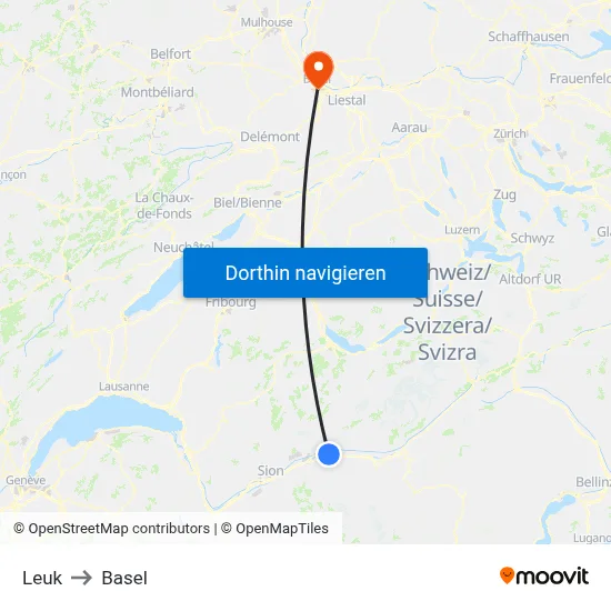 Leuk to Basel map