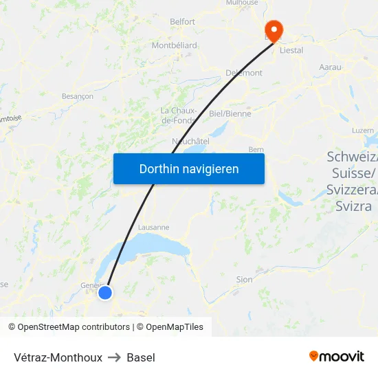 Vétraz-Monthoux to Basel map