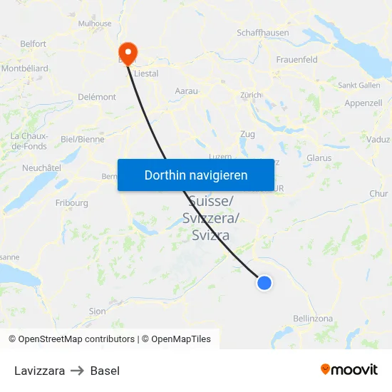 Lavizzara to Basel map