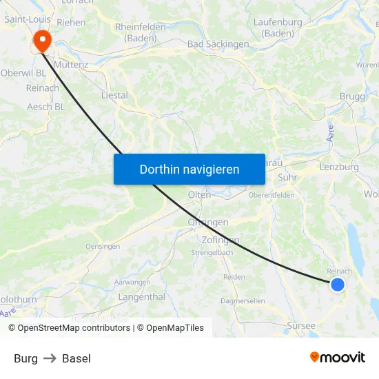 Burg to Basel map