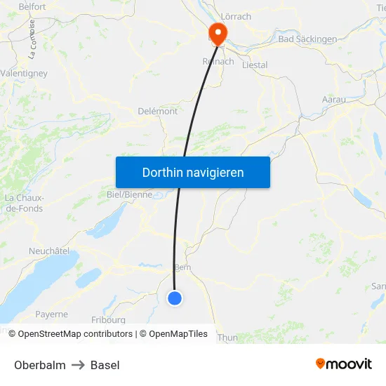 Oberbalm to Basel map
