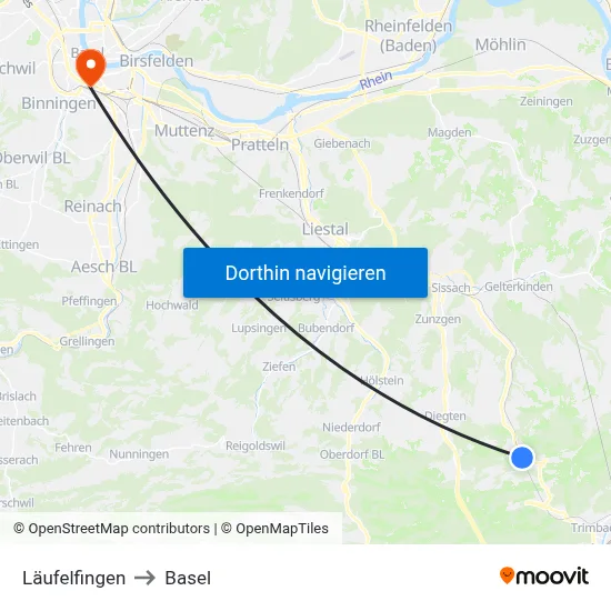 Läufelfingen to Basel map