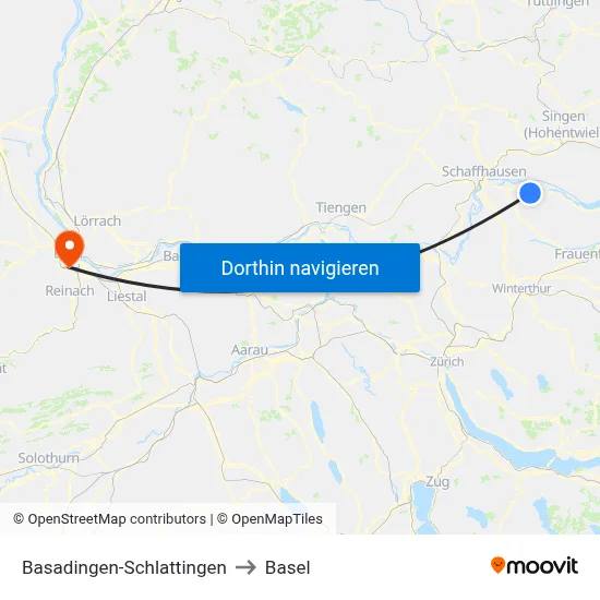 Basadingen-Schlattingen to Basel map