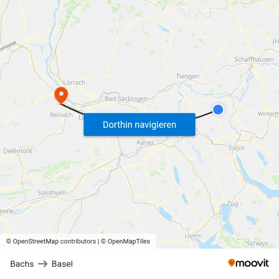 Bachs to Basel map