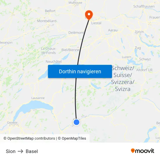 Sion to Basel map