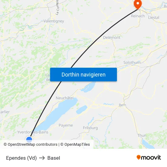 Ependes (Vd) to Basel map