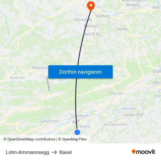 Lohn-Ammannsegg to Basel map