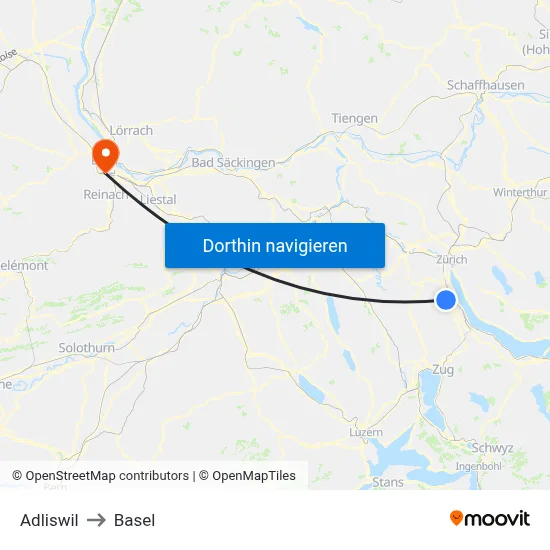 Adliswil to Basel map