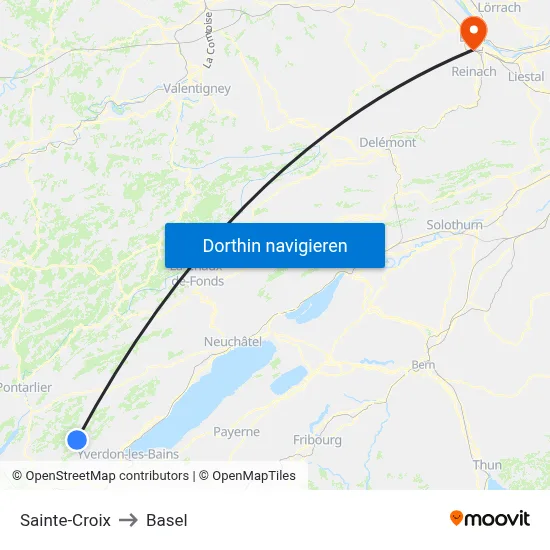 Sainte-Croix to Basel map
