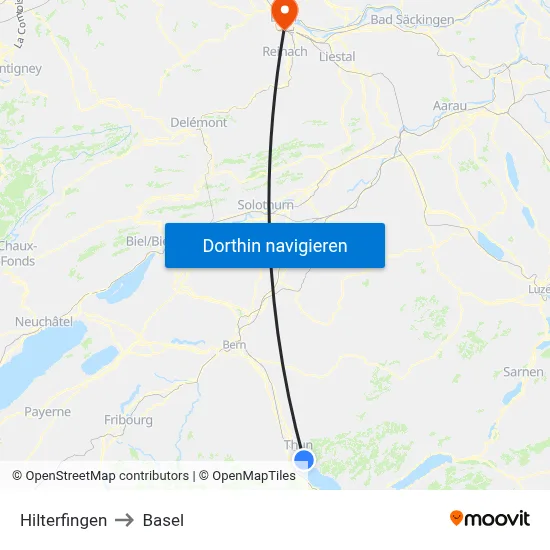 Hilterfingen to Basel map
