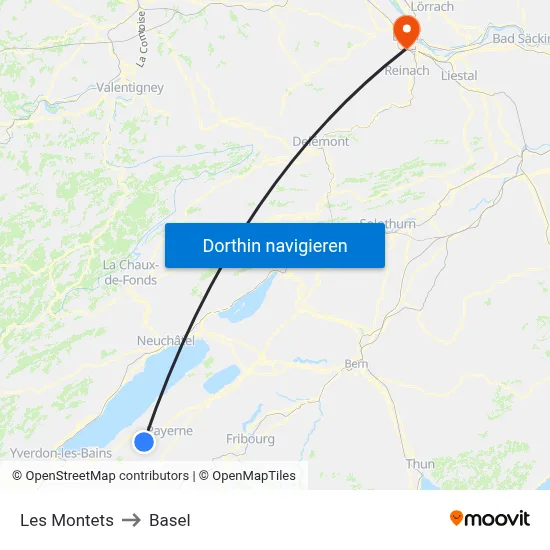 Les Montets to Basel map