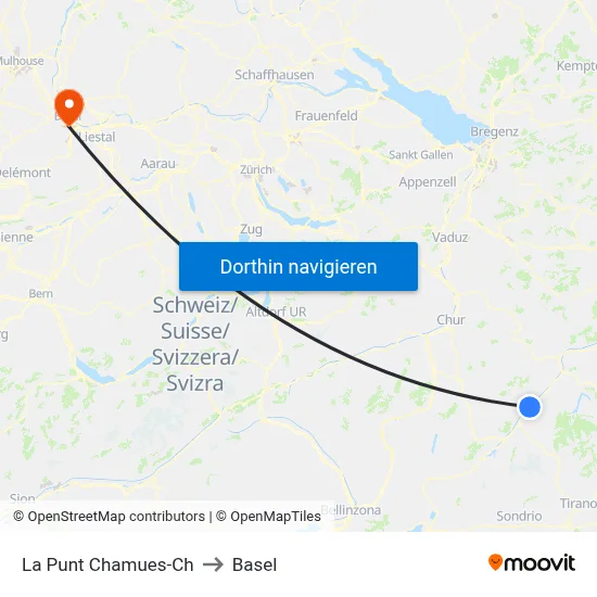 La Punt Chamues-Ch to Basel map
