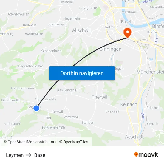 Leymen to Basel map