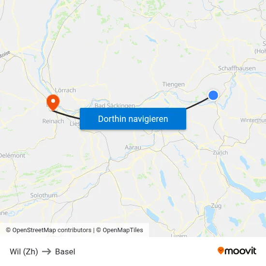 Wil (Zh) to Basel map
