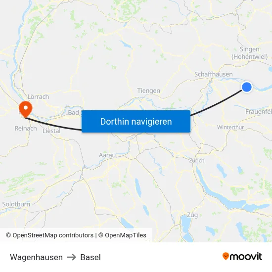 Wagenhausen to Basel map