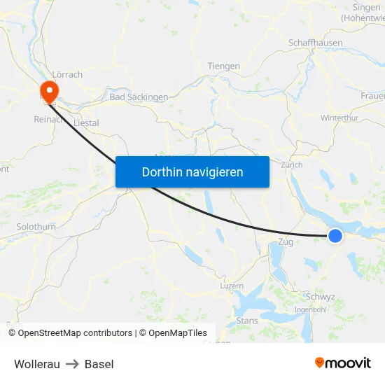 Wollerau to Basel map