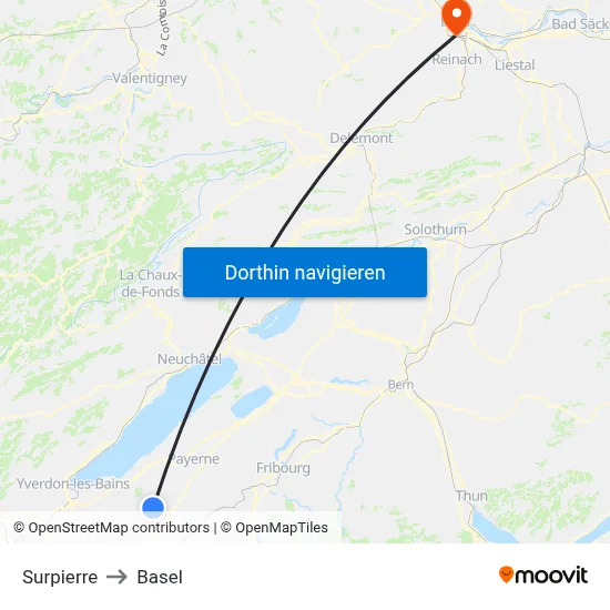 Surpierre to Basel map