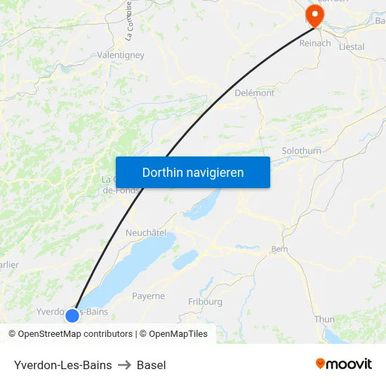 Yverdon-Les-Bains to Basel map