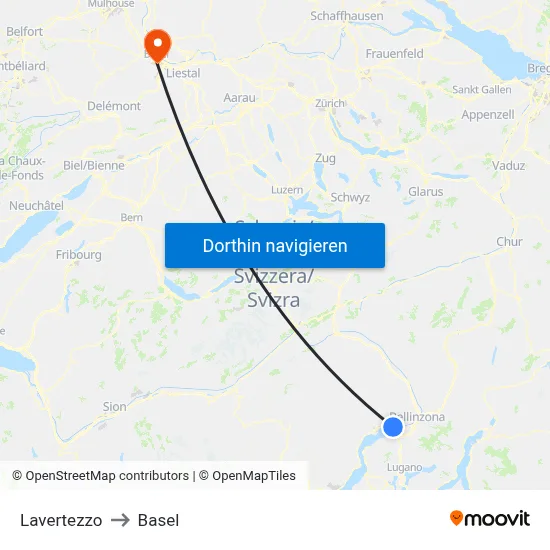 Lavertezzo to Basel map