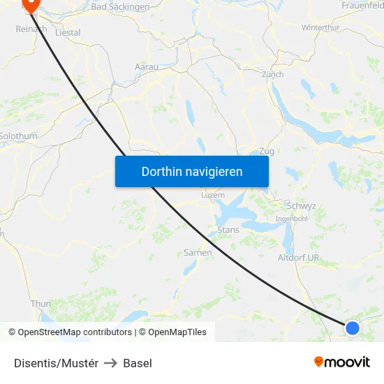 Disentis/Mustér to Basel map
