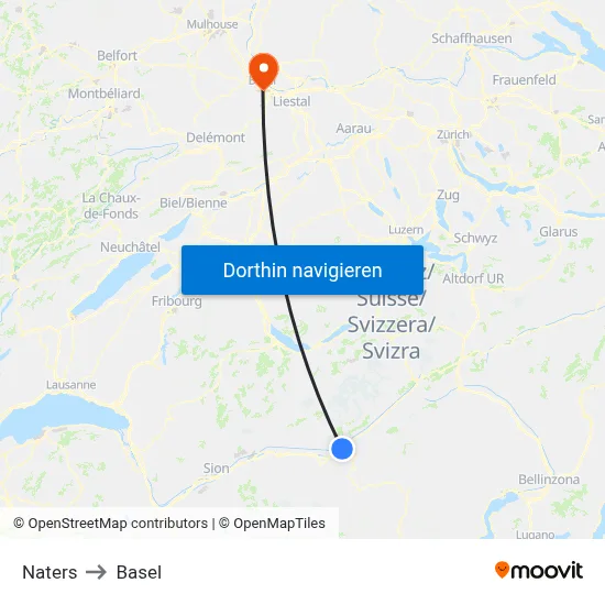 Naters to Basel map