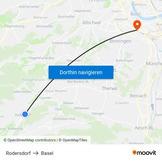 Rodersdorf to Basel map