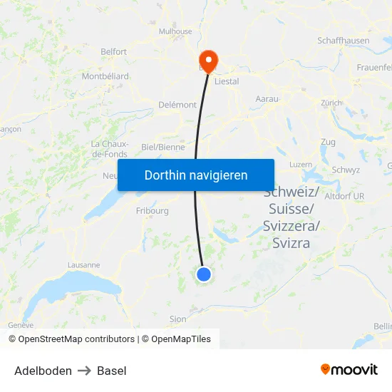 Adelboden to Basel map