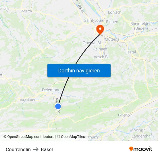 Courrendlin to Basel map