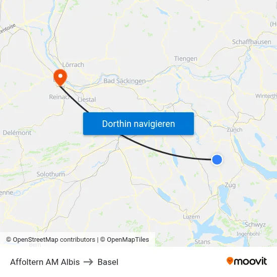Affoltern AM Albis to Basel map