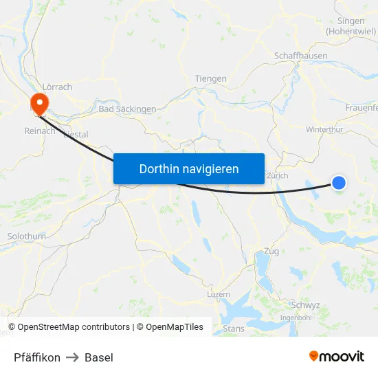 Pfäffikon to Basel map