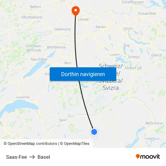 Saas-Fee to Basel map