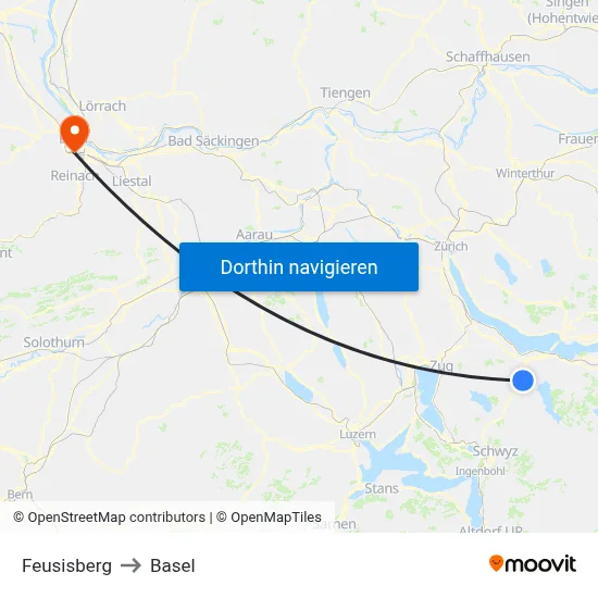 Feusisberg to Basel map