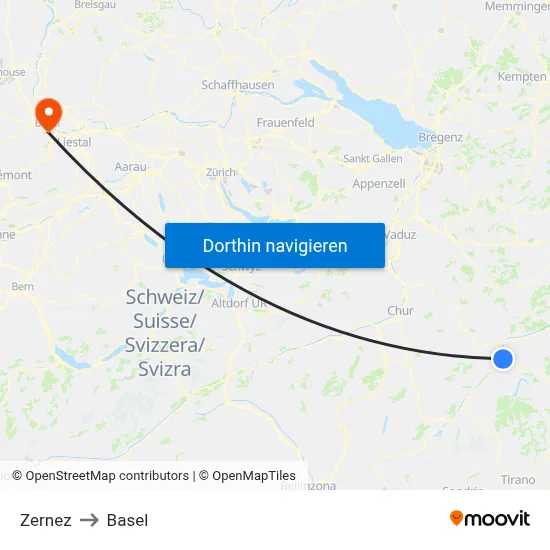 Zernez to Basel map