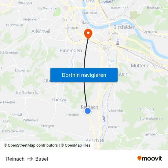 Reinach to Basel map