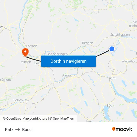 Rafz to Basel map