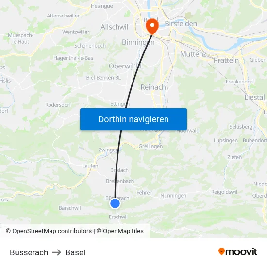 Büsserach to Basel map