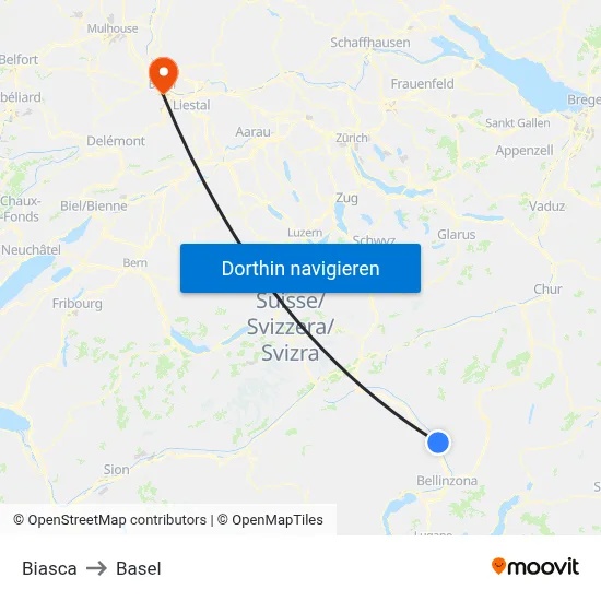 Biasca to Basel map