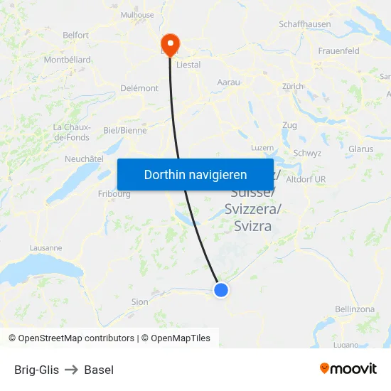 Brig-Glis to Basel map